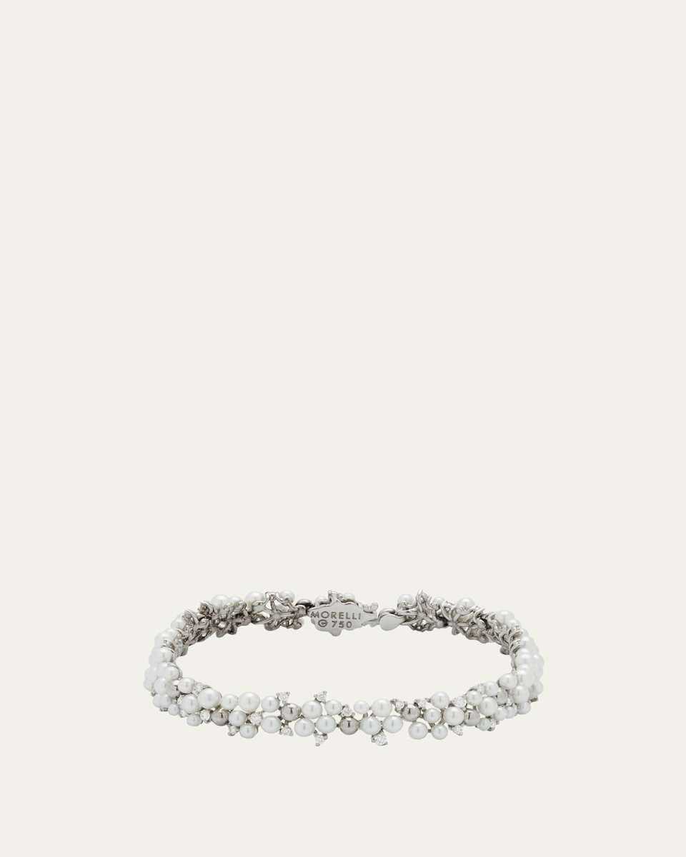 White Gold LaGrange Pearl Link Bracelet With Diamonds